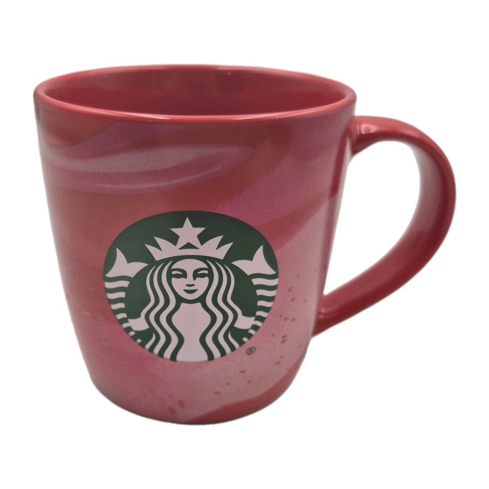 Starbucks 2024 Red Pink Marble Swirl Ceramic Coffee Mug 11oz